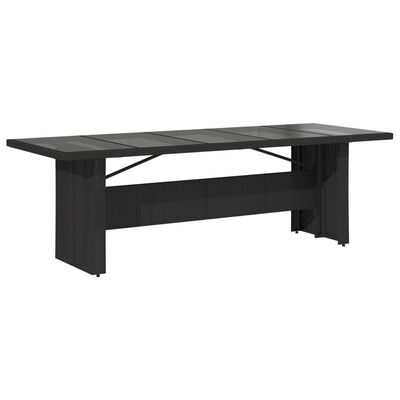 vidaXL Table de jardin dessus en verre noir 240x90x75cm résine tressée