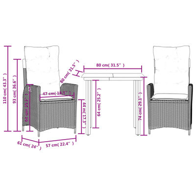 vidaXL Ensemble à manger de jardin 3 pcs coussins gris résine tressée