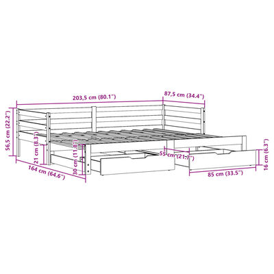 vidaXL Lit de jour et lit gigogne et tiroirs 80x200 cm bois pin massif