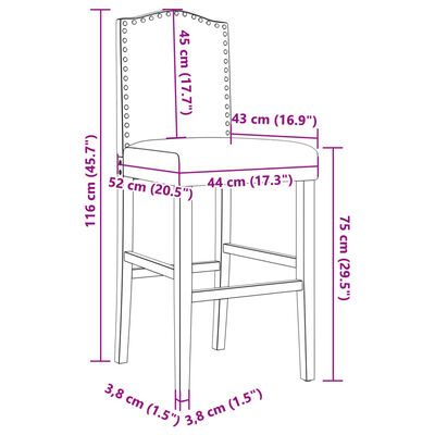 vidaXL Chaises de bar lot de 2 bois massif d'hévéa et tissu