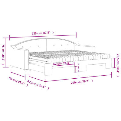 vidaXL Lit de jour avec gigogne et matelas gris foncé 80x200 cm tissu