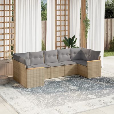 vidaXL Salon de jardin avec coussins 7pcs mélange beige résine tressée