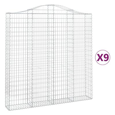 vidaXL Paniers à gabions arqués 9 pcs 200x30x200/220 cm fer galvanisé