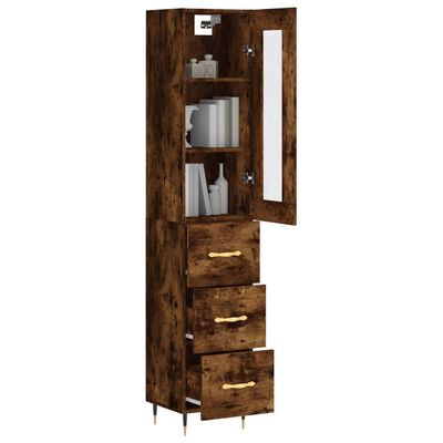 vidaXL Buffet haut Chêne fumé 34,5x34x180 cm Bois d'ingénierie