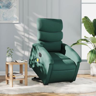 vidaXL Fauteuil inclinable de massage électrique Vert foncé Tissu