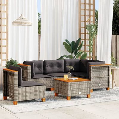 vidaXL Salon de jardin 6 pcs avec coussins gris résine tressée