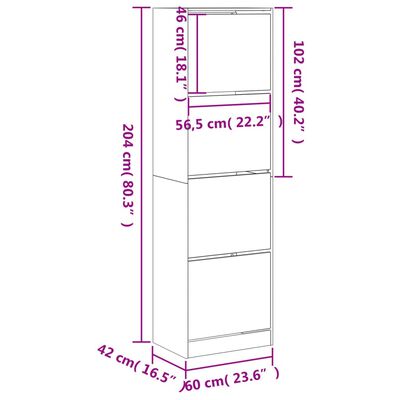 vidaXL Armoire à chaussures 4 tiroirs rabattables chêne 60x42x204 cm