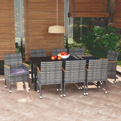 vidaXL Ensemble à manger de jardin coussins 9pcs Résine tressée Gris