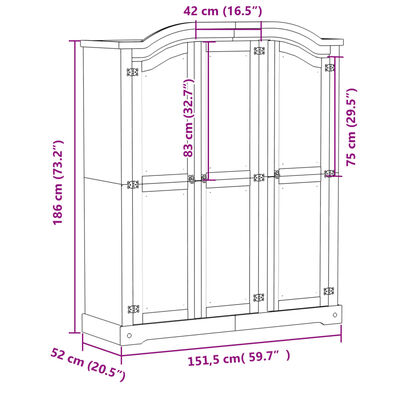 vidaXL Garde-robe Corona blanc 151,5x52x186 cm bois de pin massif