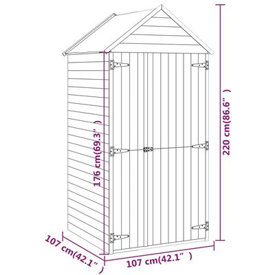 vidaXL Abri à outils avec porte 107x107x220 cm Bois de pin imprégné