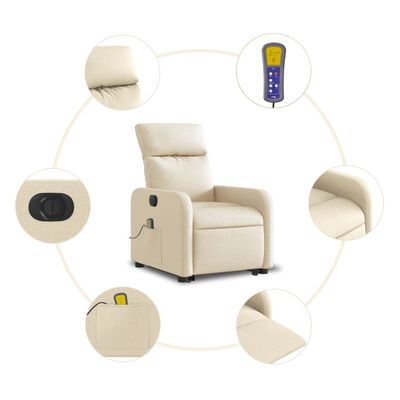 vidaXL Fauteuil inclinable de massage électrique Crème Tissu