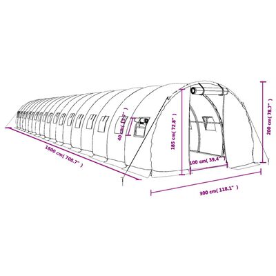 vidaXL Serre avec cadre en acier blanc 54 m² 18x3x2 m