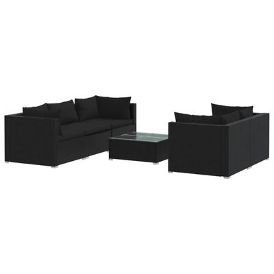 vidaXL Salon de jardin 6 pcs avec coussins résine tressée noir