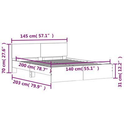 vidaXL Cadre de lit sans matelas chêne fumé 140x200 cm