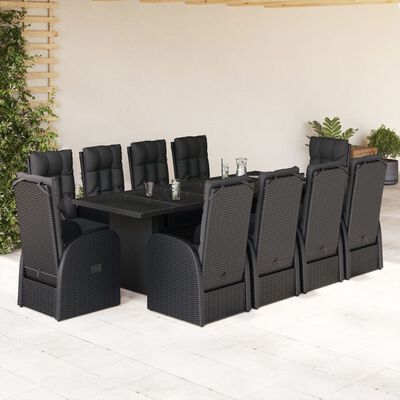 vidaXL Ensemble à manger de jardin 9pcs coussins noir résine tressée