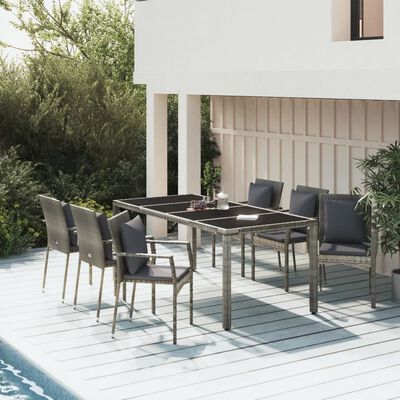 vidaXL Ensemble à manger jardin et coussins 7 pcs gris rotin