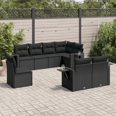 vidaXL Salon de jardin 8 pcs avec coussins noir résine tressée