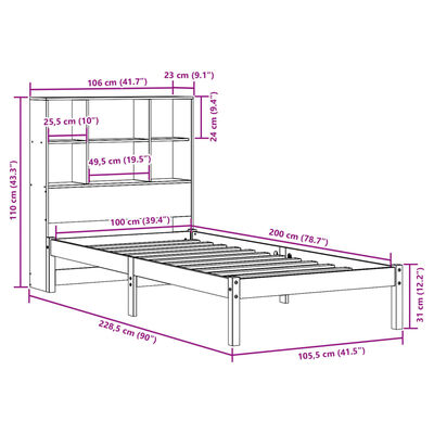 vidaXL Lit bibliothèque sans matelas 100x200 cm bois massif de pin