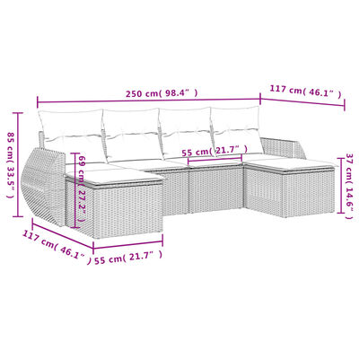 vidaXL Salon de jardin 6 pcs avec coussins gris résine tressée