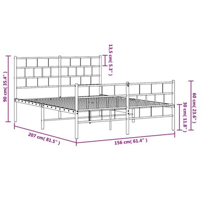 vidaXL Cadre de lit métal sans matelas avec pied de lit noir 150x200cm