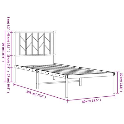 vidaXL Cadre de lit métal sans matelas avec tête de lit noir 75x190 cm