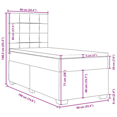 vidaXL Sommier à lattes de lit et matelas Gris foncé 90x190 cm Velours