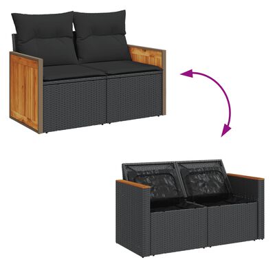 vidaXL Salon de jardin 9 pcs avec coussins noir résine tressée