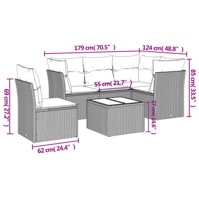 vidaXL Salon de jardin 6 pcs avec coussins noir résine tressée