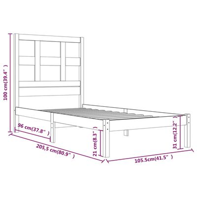 vidaXL Cadre de lit Marron miel Bois de pin massif 100x200 cm