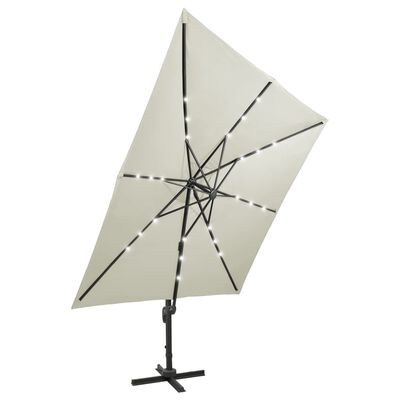 vidaXL Parasol de jardin en porte-à-faux et mât et lumières LED sable