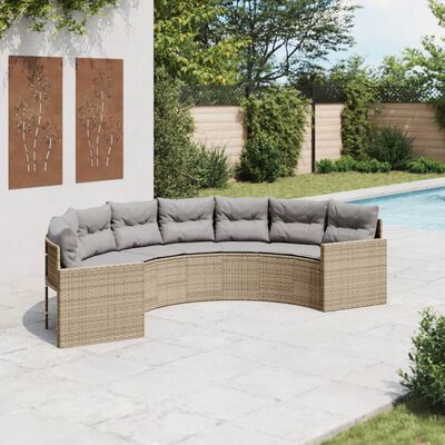 vidaXL Canapé de jardin avec coussins demi-rond beige résine tressée