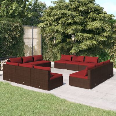 vidaXL Salon de jardin 12 pcs avec coussins Résine tressée Marron