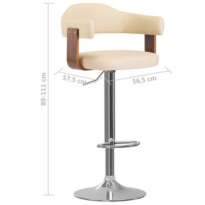 vidaXL Tabourets de bar lot de 2 crème bois courbé et similicuir