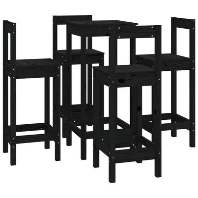 vidaXL Ensemble de bar 5 pcs Noir Bois de pin massif