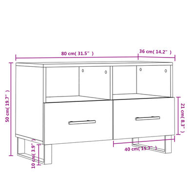 vidaXL Meuble TV Blanc brillant 80x36x50 cm Bois d'ingénierie