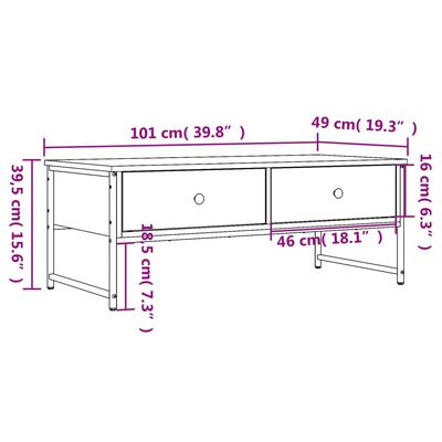 vidaXL Table basse chêne sonoma 101x49x39,5 cm bois d'ingénierie