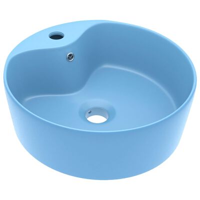 vidaXL Lavabo de luxe avec trop-plein Bleu clair mat 36x13cm Céramique