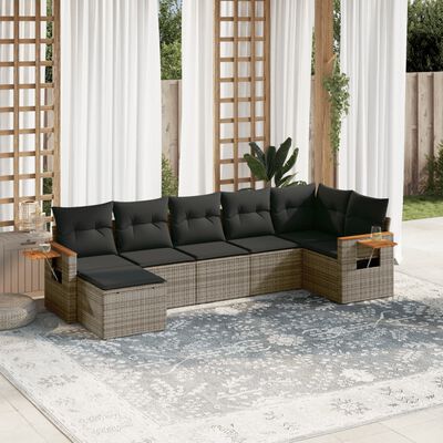 vidaXL Salon de jardin avec coussins 7 pcs gris résine tressée