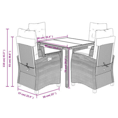 vidaXL Ensemble à manger de jardin coussins 5pcs Noir Résine tressée