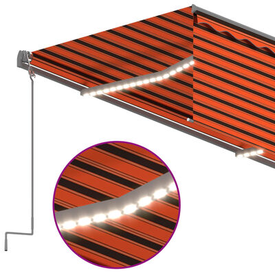 vidaXL Auvent manuel rétractable avec store et LED 5x3 m Orange marron