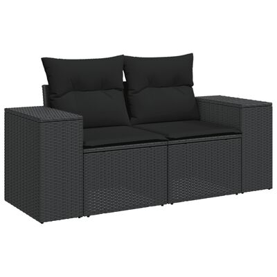 vidaXL Salon de jardin 7 pcs avec coussins noir résine tressée