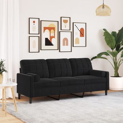 vidaXL Canapé 3 places avec oreillers décoratifs noir 180 cm velours