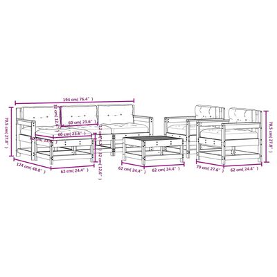 vidaXL Salon de jardin 7 pcs avec coussins bois massif