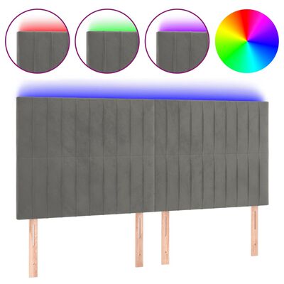 vidaXL Tête de lit à LED Gris clair 200x5x118/128 cm Velours