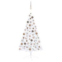 vidaXL Demi-arbre de Noël artificiel pré-éclairé et boules blanc 120cm