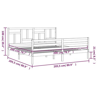 vidaXL Cadre de lit avec tête de lit gris 200x200 cm bois massif