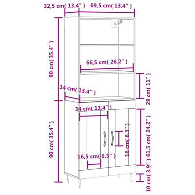 vidaXL Buffet haut Chêne marron 69,5x34x180 cm Bois d'ingénierie