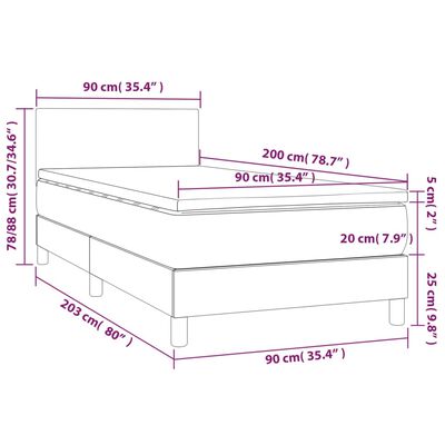 vidaXL Sommier à lattes de lit avec matelas et LED Gris 90x200 cm