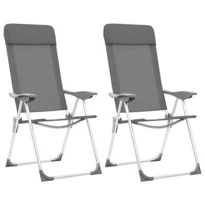 vidaXL Chaises de camping pliables lot de 2 Gris Aluminium