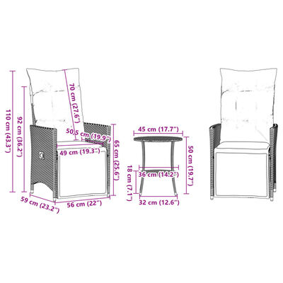 vidaXL Ensemble de bistro 3 pcs avec coussins beige résine tressée